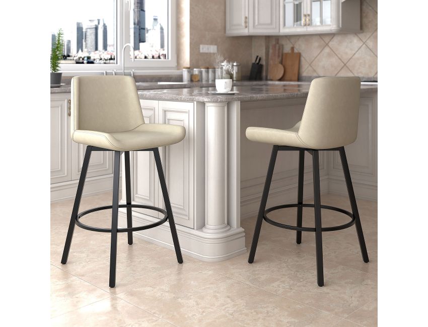 Fern 26" Counter Stool with Swivel, Set of 2 in Vintage Ivory PU and Black - Image 8
