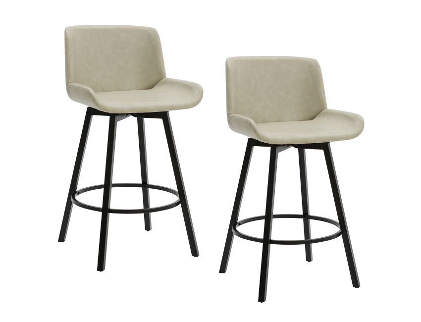 Fern 26" Counter Stool with Swivel, Set of 2 in Vintage Ivory PU and Black - Image 3