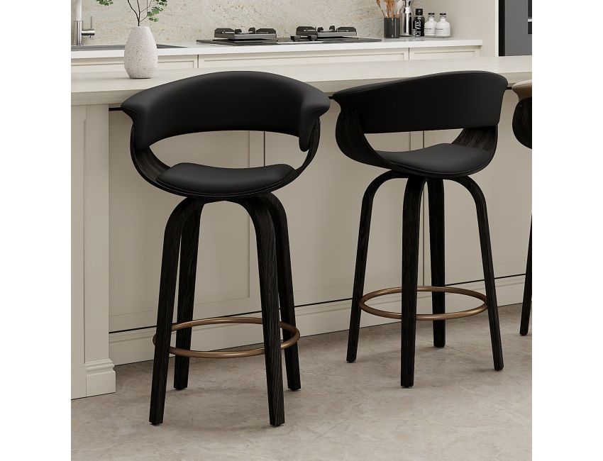 Holt 26" Counter Stool with Swivel, Set of 2 in Black and Walnut - Image 8