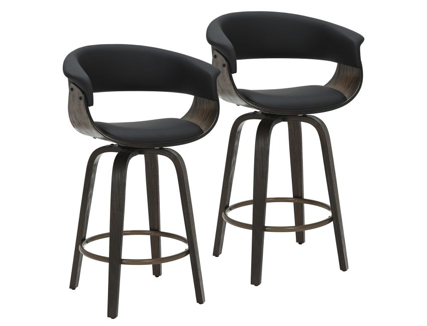 Holt 26" Counter Stool with Swivel, Set of 2 in Black and Walnut - Image 3
