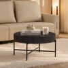 IF-3212 Round Black Coffee Table with Hidden Storage Drawer