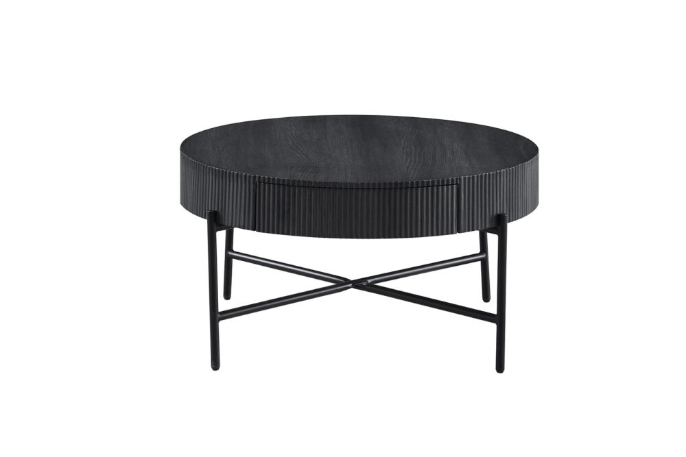 IF-3212 Round Black Coffee Table with Hidden Storage Drawer