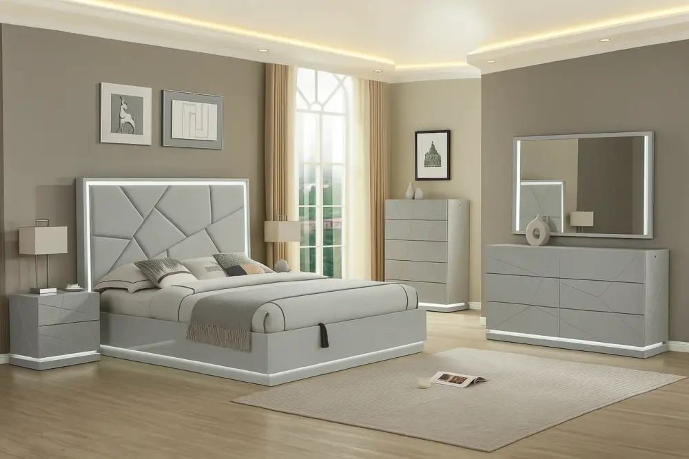 Turner Light Grey Queen Size 6 Piece Bedroom Set