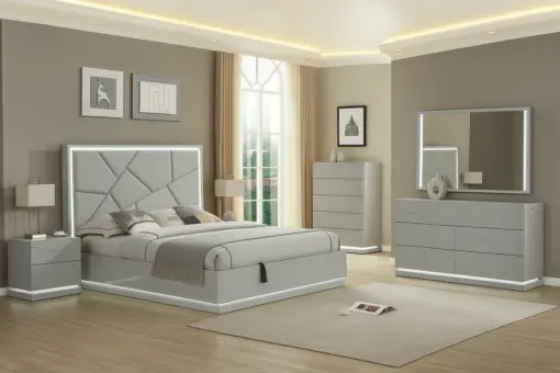 Turner Light Grey Queen Size 6 Piece Bedroom Set - Furniture Trends